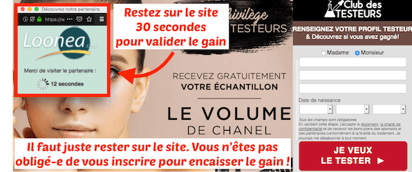 Loonea mission rémunérée visite site attente 30 secondes