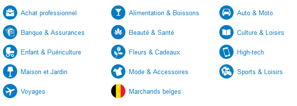 Catégories achats cashback eBuyClub