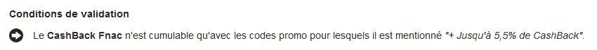 Conditions cumul code promo cashback FNAC eBuyClub
