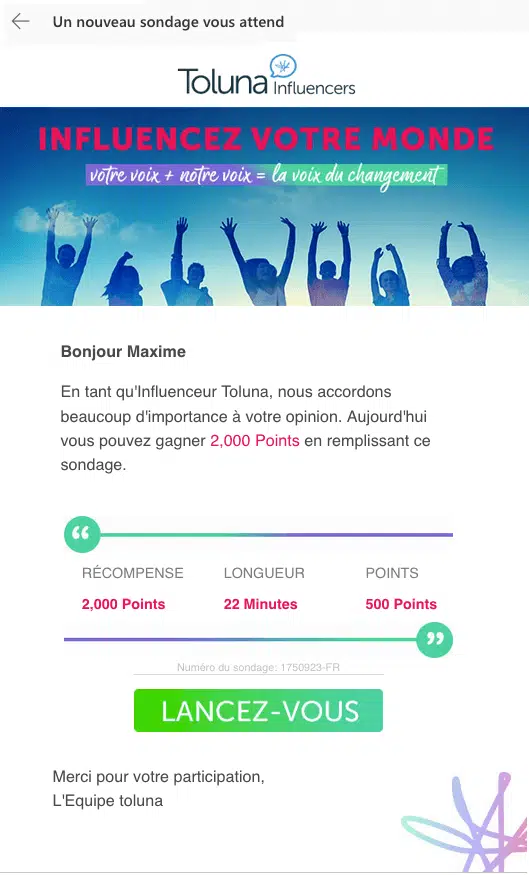 e-mail sondage Toluna