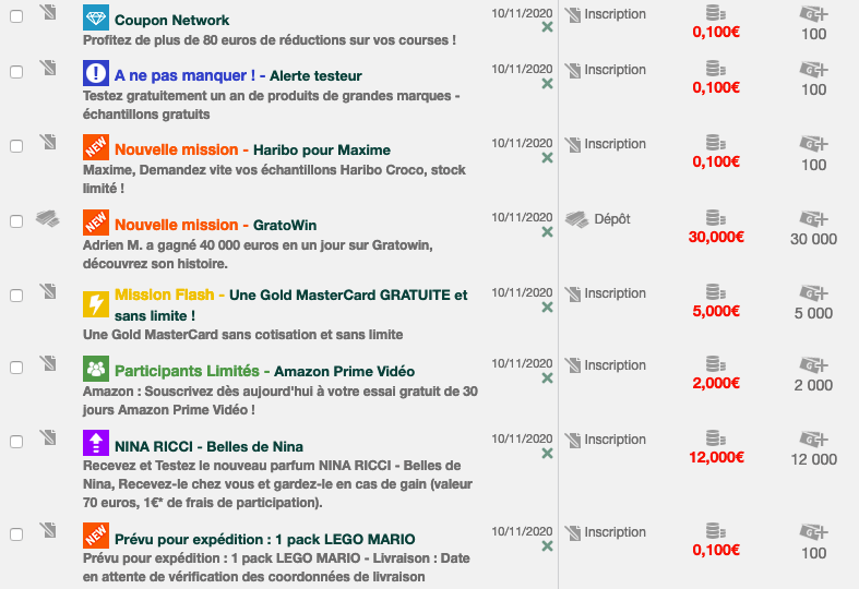 Liste missions Moolineo