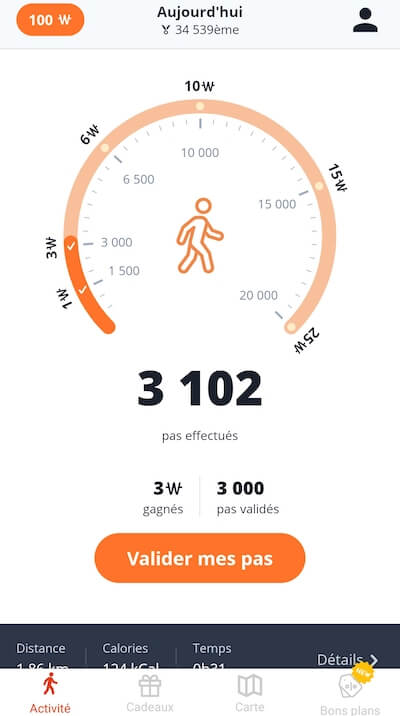 Weward valider mes pas