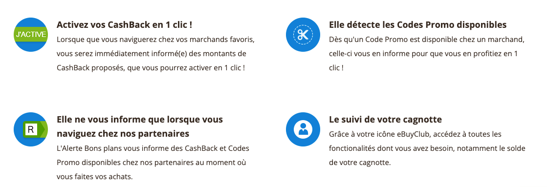 Avantages Alerte bons plans extension eBuyClub