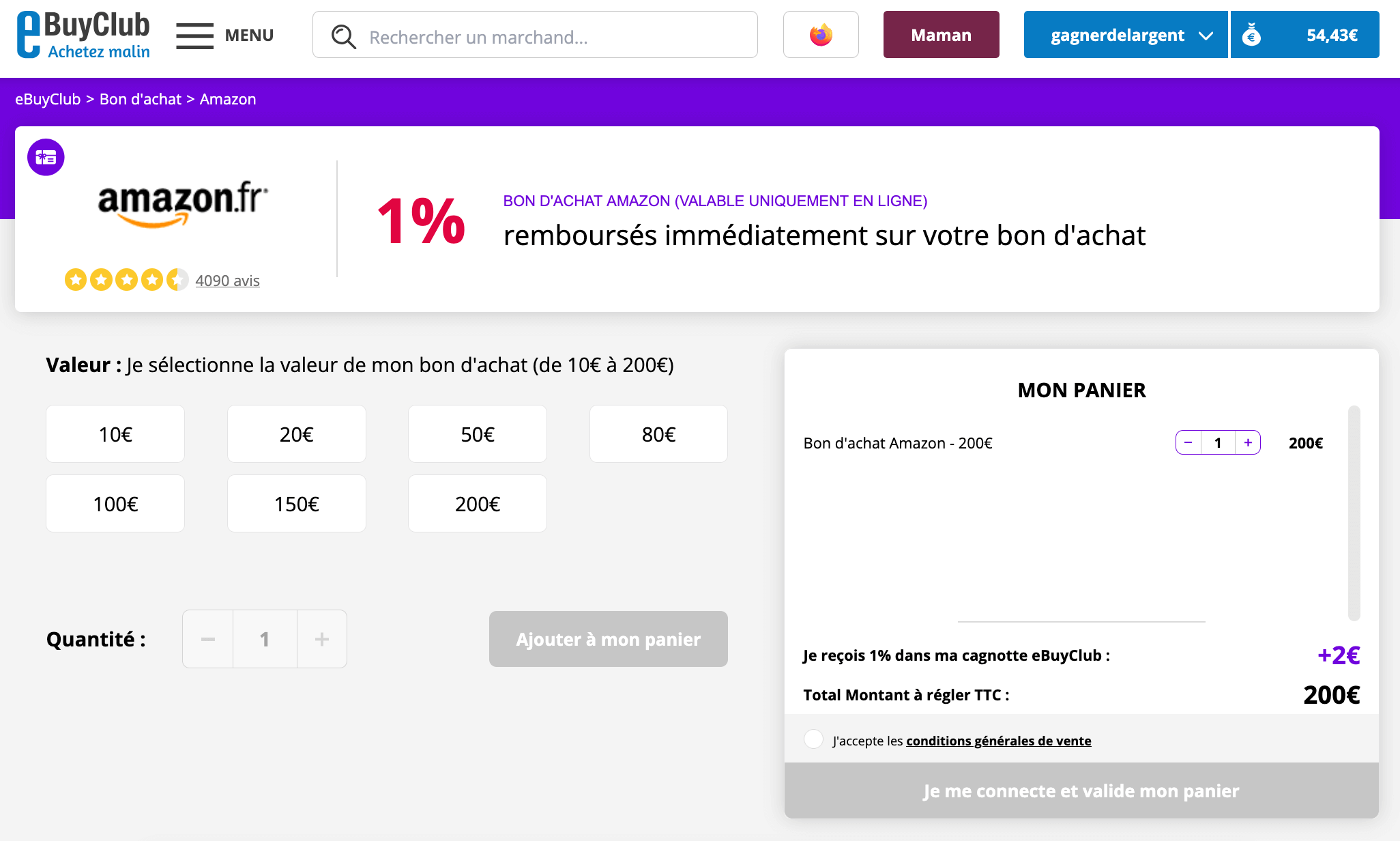 cashback amazon bon d'achat ebuyclub