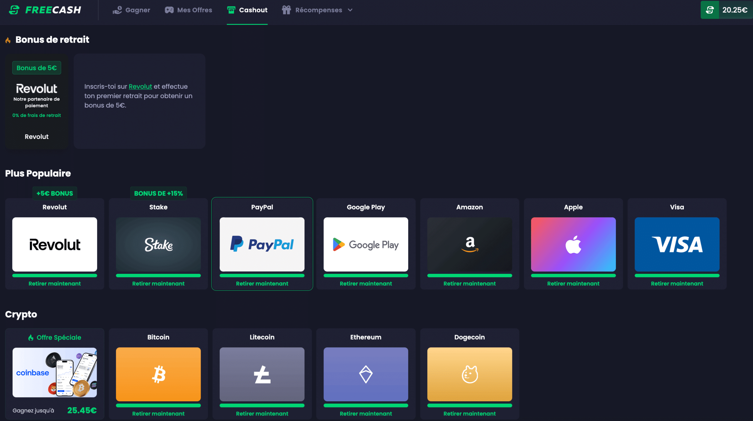 Freecash avis modes de retrait