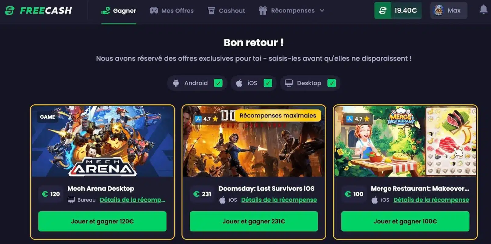 freecash avis exemples jeux