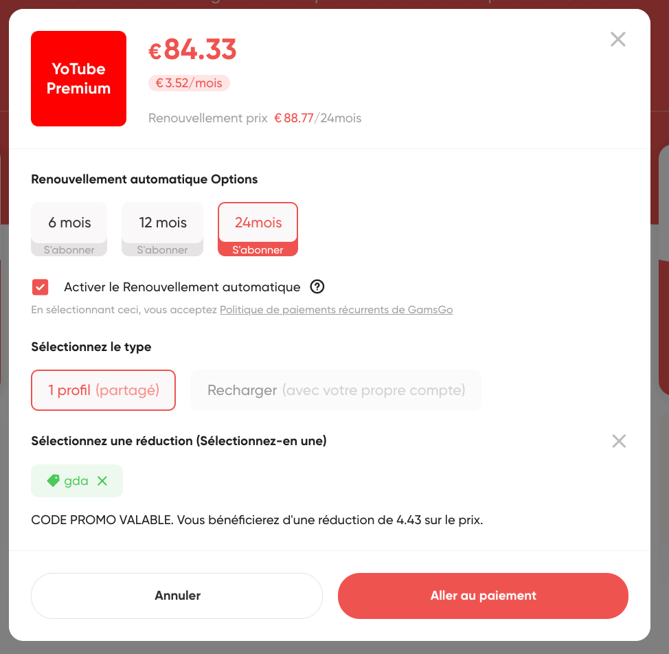 youtube premium pas cher moins cher gamsgo code promo gda
