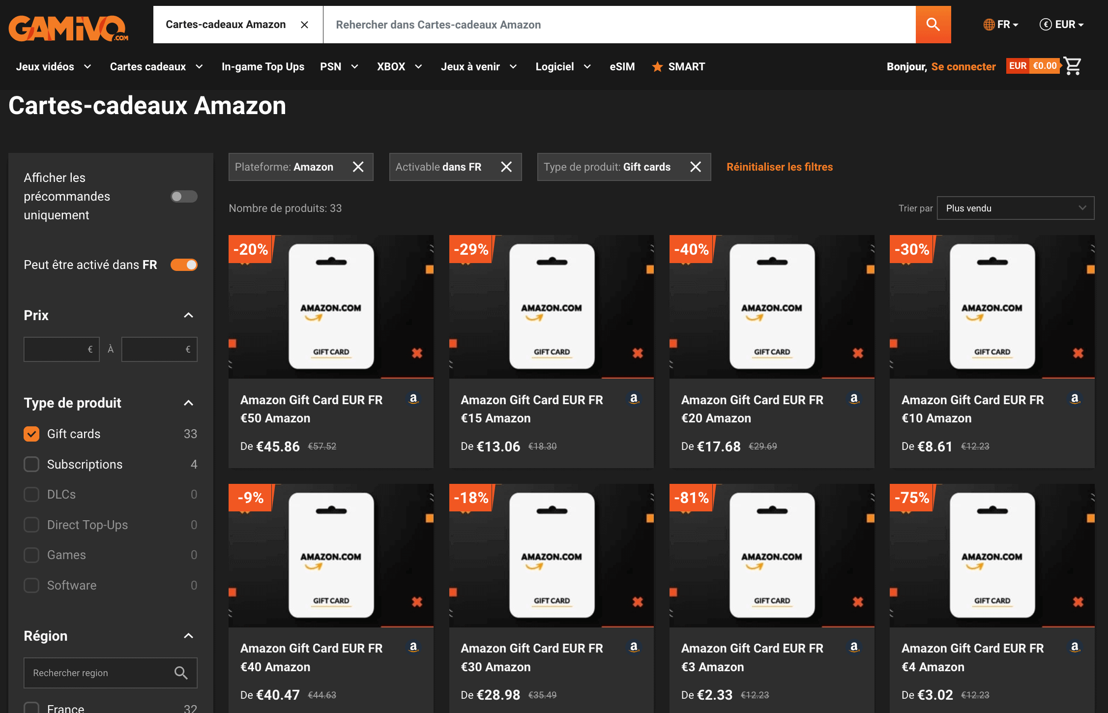 payer avec PayPal sur Amazon gamivo carte cadeau
