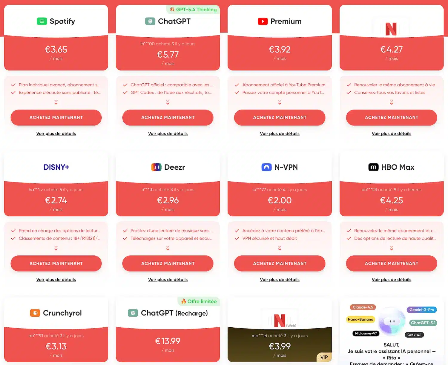 Plusieurs services sont visibles uniquement pour les membres, comme c'est le cas d'Office 365 et de l'IPTV. Il vaut mieux alors aller vérifier soi-même directement.