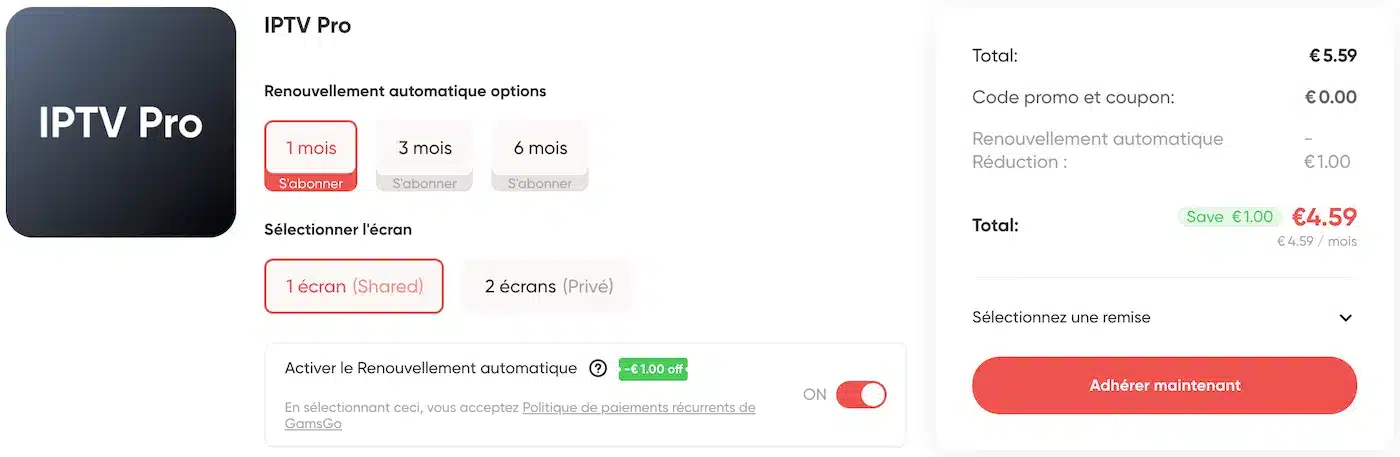 Pensez à activer le renouvellement automatique pour profiter d'une remise de 1 € sur le prix de l'abonnement. Vous pouvez l'annuler à tout moment.